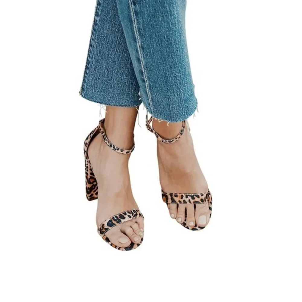 Lulus‎ Taylor Leopard Vegan Suede Block Heel Sandal 6 NIB